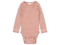 Petit Piao bodysuit light berry/dark off-white striped